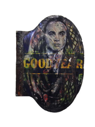 Good Year Capone 2018 Mixed Media on enamel Sign 34 x 24 in