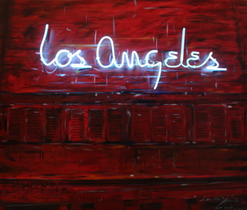 Los Angeles , 2014,acrilico lienzo  neon, 120 x 150 cm 